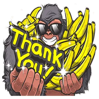 😁 Thank You! Gorilla, Danke, Bananen, Cartoon, Sonnenbrille, Gruß, Sticker telegram sticker