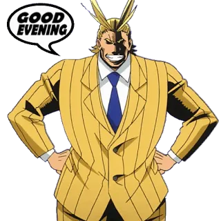 🌘 All Might My Hero Academia GOOD EVENING anime, hero, mha, greeting, suit telegram sticker