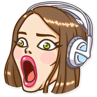 😧 мультфильм, девушка, наушники, в шоке, удивлен, открытый рот telegram sticker