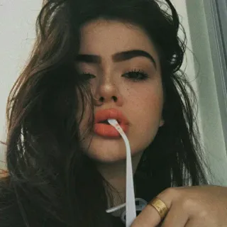 🍹 mulher, garota, retrato, morena, batom, beleza, rosto telegram sticker