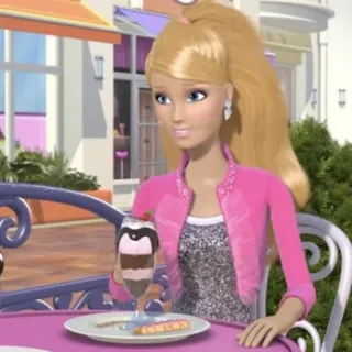 🤢 Barbie Barbie, Cartoon, Dessert, Weiblich, Blond, Animation whatsapp sticker