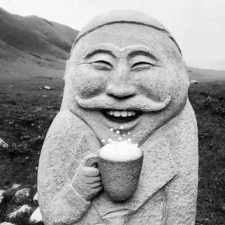 😳 stone sculpture, beer, happy, mustache, statue, monochrome, drinking, cheers telegram sticker
