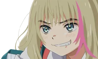 😁 Anime, Mädchen, blonde Haare, wütend, Grinsen telegram sticker