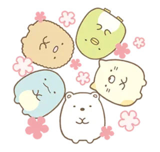 🌸 Sumikko Gurashi, น่ารัก, คาวาอิ, สัตว์, วงกลม, ดอกซากุระ telegram sticker