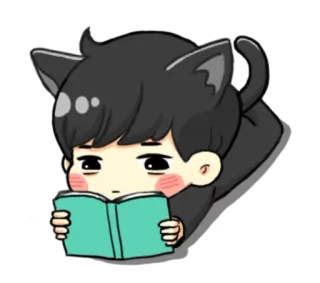 📚 kucing, membaca, anime, manga, buku whatsapp sticker