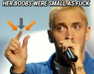 👌 Eminem HER BOOBS WERE SMALL AS FUCK Meme, offensant, célébrité, Eminem, blague telegram sticker