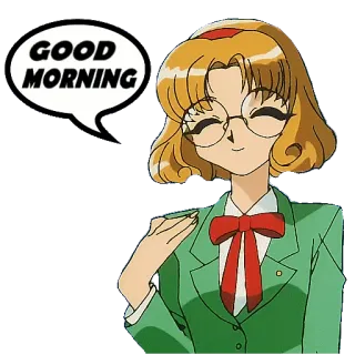 🛏 GOOD MORNING bom dia, saudação, anime, desenho animado, mulher, balão de fala telegram sticker