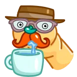 😐 cartoon, character, hat, mustache, glasses, coffee, tea telegram sticker