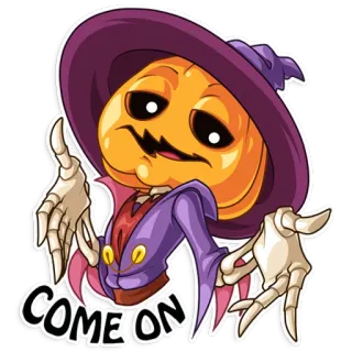 🤗 COME ON かぼちゃ, ハロウィン, 骸骨, 魔法使い, 招待状, 漫画 telegram sticker