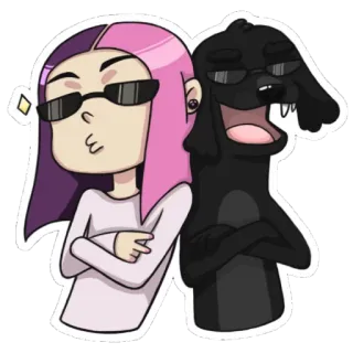 😎 만화, 소녀, 개, 선글라스, 멋진, 우정 telegram sticker