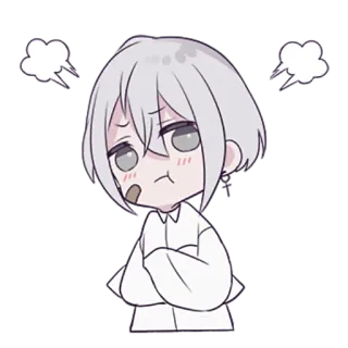 😤 Anime, Manga, Cartoon, Boos, Gefrustreerd, Schattig, Karakter, Grijs haar telegram sticker