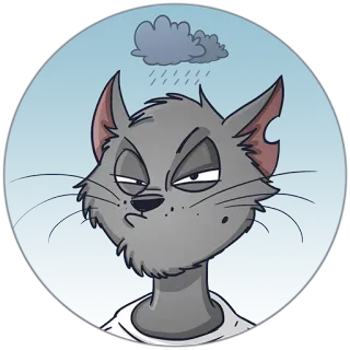 😠 cat, moody, sad, cartoon, sticker, grey cat, rain, cloud whatsapp sticker