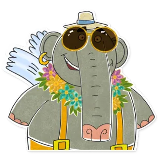 😎 elefante, desenho animado, animal, óculos de sol, praia, férias, chapéu telegram sticker