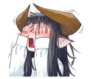 😳 Anime, Mädchen, Hörner, weinend, emotional, traurig, Cartoon telegram sticker