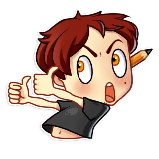 👍 cartone animato, personaggio, matita, pollice in su, eccitazione, arte, disegno telegram sticker