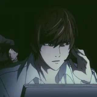 🎭 Light Yagami Death Note Anime, Death Note, Light Yagami, Postać, Laptop, Manga telegram sticker