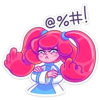 😡 Dessin animé, Doigt d'honneur, Offensant, Colérique, Cheveux roses, Jurons whatsapp sticker