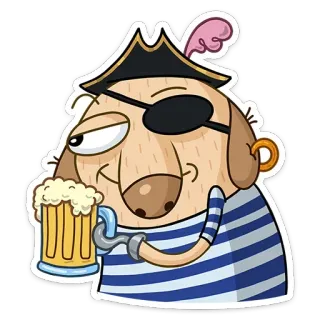 🍻 pirate, dog, cartoon, beer, animal, one-eyed telegram sticker
