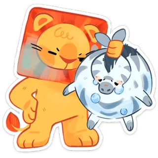 ⭐ lew, zebra, uroczy, kreskówka, zwierzę, przyjaźń whatsapp sticker