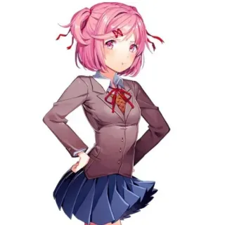 👾 Natsuki Doki Doki Literature Club! アニメ, 女子高生, かわいい, 可愛い, ピンク髪, マンガ, Doki Doki Literature Club whatsapp sticker