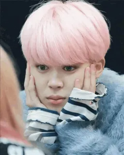 👀 Jimin kpop, จีมิน, bts, ไอดอล, ผมชมพู, น่ารัก, หน้า telegram sticker