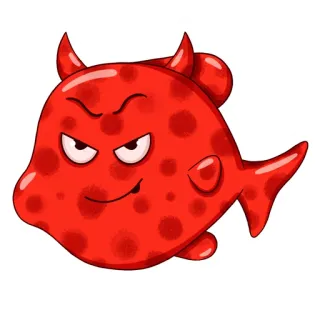 😈 魔鬼, 鱼, 红色, 卡通, 贴纸, 角, 邪恶 telegram sticker