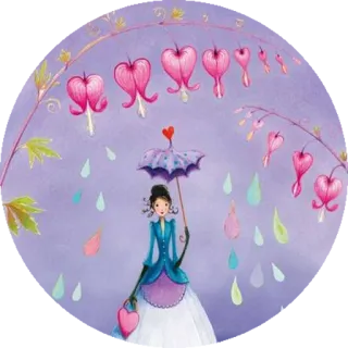 💜 Blumen, Dame, Herzen, Regenschirm, Regen, Dekorativ telegram sticker