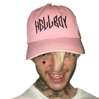 🌞 Lil Peep HELLBOY แร็ปเปอร์, เพลง, ศิลปิน, หมวกสีชมพู, อีโม, รอยสัก telegram sticker