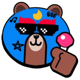 🍭 666 niedźwiedź, cool, okulary przeciwsłoneczne, gwiazda, 666, lizak, nuta, sztuka cyfrowa telegram sticker