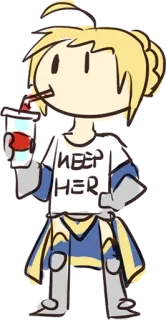 🥤 KEEP HER stile anime, cartone animato, capelli biondi, bevanda, maglietta telegram sticker