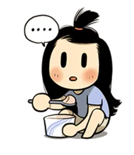 💬 ... cartoon, girl, eating, spoon, bowl, cute telegram sticker
