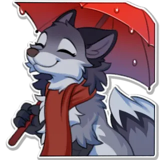 ⛱ wolf, rain, umbrella, scarf, animal, cartoon telegram sticker
