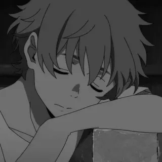 📎 anime, triste, dormindo, menino, preto e branco telegram sticker