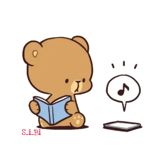 🎵 熊, 阅读, 书, 音乐, 可爱, 卡通 telegram sticker