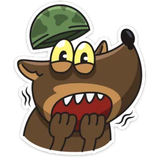 😳 animal, dog, military, helmet, cartoon, scared telegram sticker