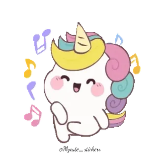 🌈 unicórnio, fofo, desenho animado, feliz, dançando, música, colorido telegram sticker