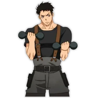 💪 anime, weightlifting, exercise, character, male, serious, weights whatsapp sticker
