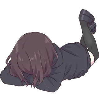 🫣 anime, cô gái, nằm, hoạt hình, dễ thương, nữ sinh, tóc nâu telegram sticker