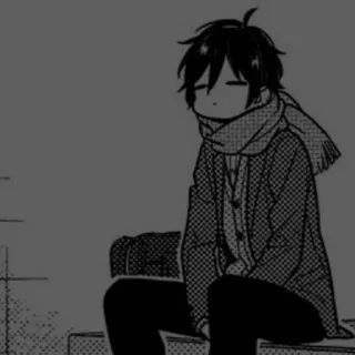 🪡 Anime, Manga, Syal, Duduk, Pria, Musim dingin telegram sticker