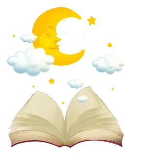 🌙 พระจันทร์, ดาว, หนังสือ, เมฆ, กลางคืน, นอนหลับ, ฝัน, อ่าน telegram sticker