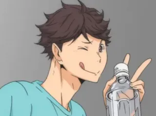 😜 Oikawa Tooru Haikyuu!! Anime, Personaggio, Bottiglia d'acqua, Occhiolino, Segno di pace, Haikyuu telegram sticker
