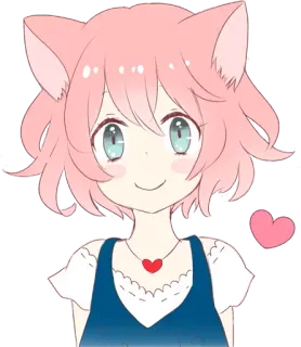 😊 ragazza gatto, anime, carino, kawaii, capelli rosa, cuore telegram sticker