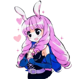 😍 アニメ, バニーガール, 可愛い, かわいい, 漫画, ピンク髪, ハート, キラキラ telegram sticker