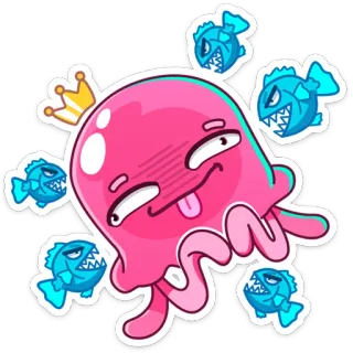 🤪 jellyfish, crown, fish, cartoon, sea, animal, ocean telegram sticker
