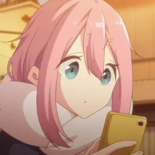 😐 Nadeshiko Kagamihara Yuru Camp Аниме, Девушка, Милая, Розовые волосы, Персонаж, Yuru Camp, Надэсико Кагамияма telegram sticker