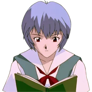 📗 Rei Ayanami Neon Genesis Evangelion anime, manga, rei ayanami, neon genesis evangelion, reading, school uniform telegram sticker