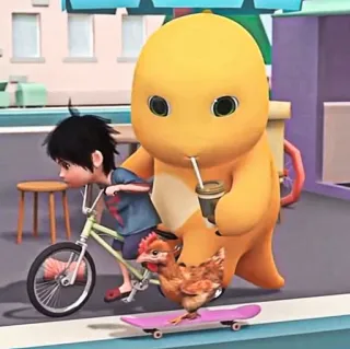 🧽 dinossauro, galinha, skate, menino, desenho animado telegram sticker