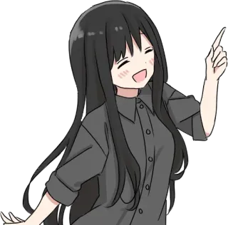 👆 gadis anime, kartun, tersenyum, rambut hitam, imut, ceria telegram sticker