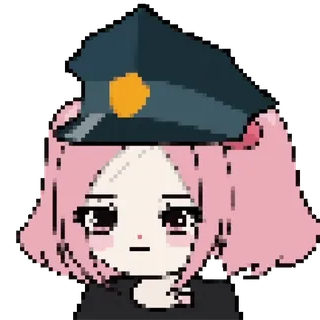 👎 ragazza anime, cappello da poliziotto, pixel art, capelli rosa telegram sticker