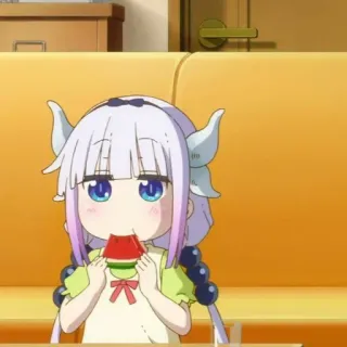 🍮 Kanna Kamui Miss Kobayashi's Dragon Maid Anime, Manga, Kawaii, Mignon, Dragon, Kanna, Pastèque telegram sticker